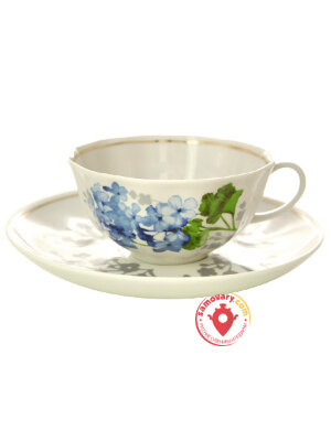 Чашка с блюдцем чайная форма "Тюльпан" рисунок "Голубая герань" Дулево